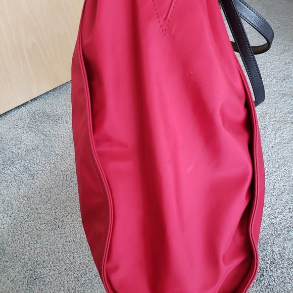 Burberry, Buckleigh Red Nylon/ Black Leather Tote w/  Side Toggles - Picture 9 of 15